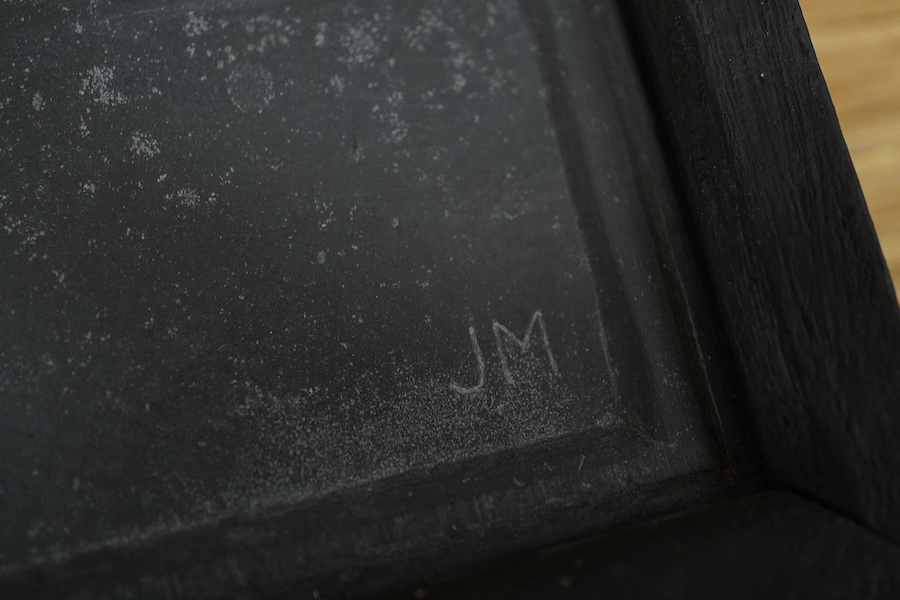 John McKenzie (1897-1972), relief carved slate plaque, ‘Inheritance’, initialled, ink inscription verso, 27cm high. Condition - good